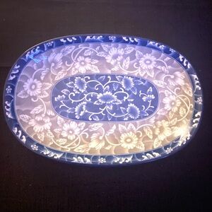 Oval Serving Plate Tray Floral Blue Gray White * Cheng